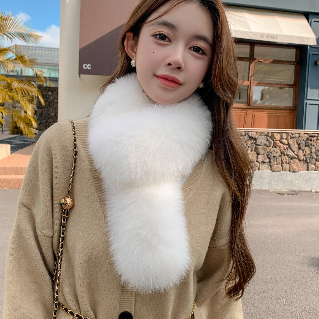 糯糯同款双面狐狸毛围巾韩版百搭毛皮草围脖真毛毛领子反面獭兔毛