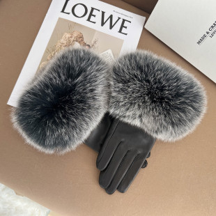 气质名媛加厚绒里羊皮手套 保暖韩版 新款 狐狸毛大毛口手套女冬季