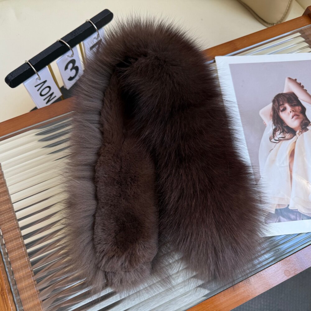 紫貂色吸扣双面狐狸毛围巾真毛皮草围脖整皮女冬反面獭兔毛毛领子