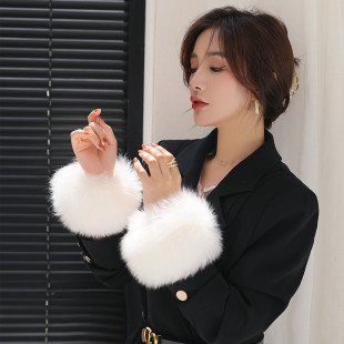 韩版冬季毛毛袖口皮草啪啪圈 狐狸毛袖口弹性毛袖套手环袖口毛圈