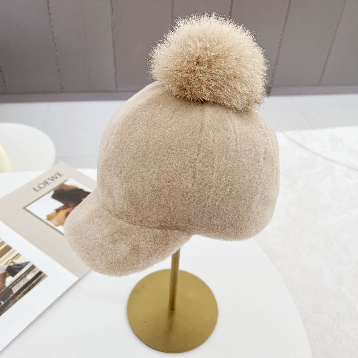 帽子女秋冬狐狸毛球棒球帽韩版加厚羊剪绒时尚百搭鸭舌帽骑士帽潮