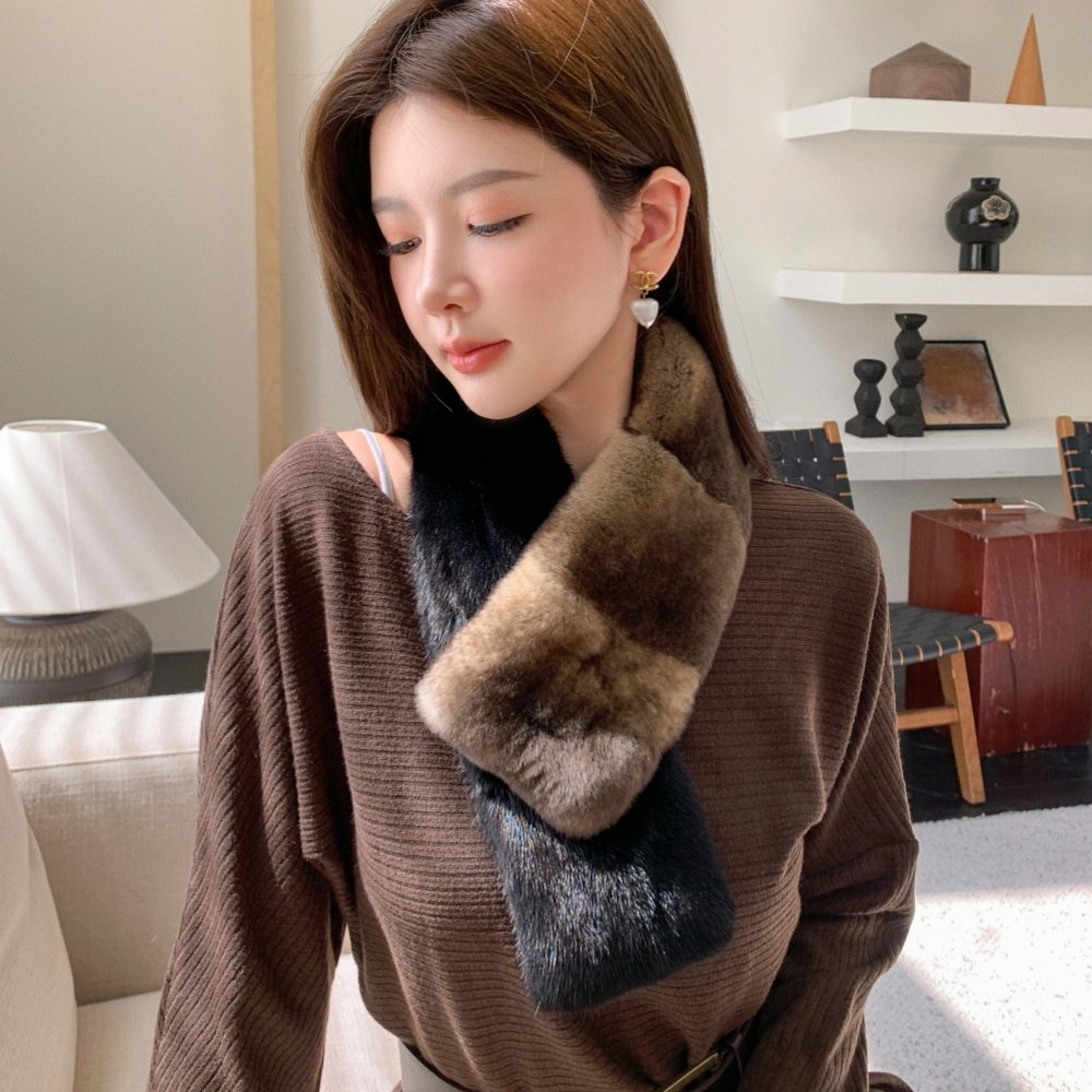 好品质獭兔整皮青紫蓝仿龙猫色围巾韩版冬季水貂围脖毛领子气质