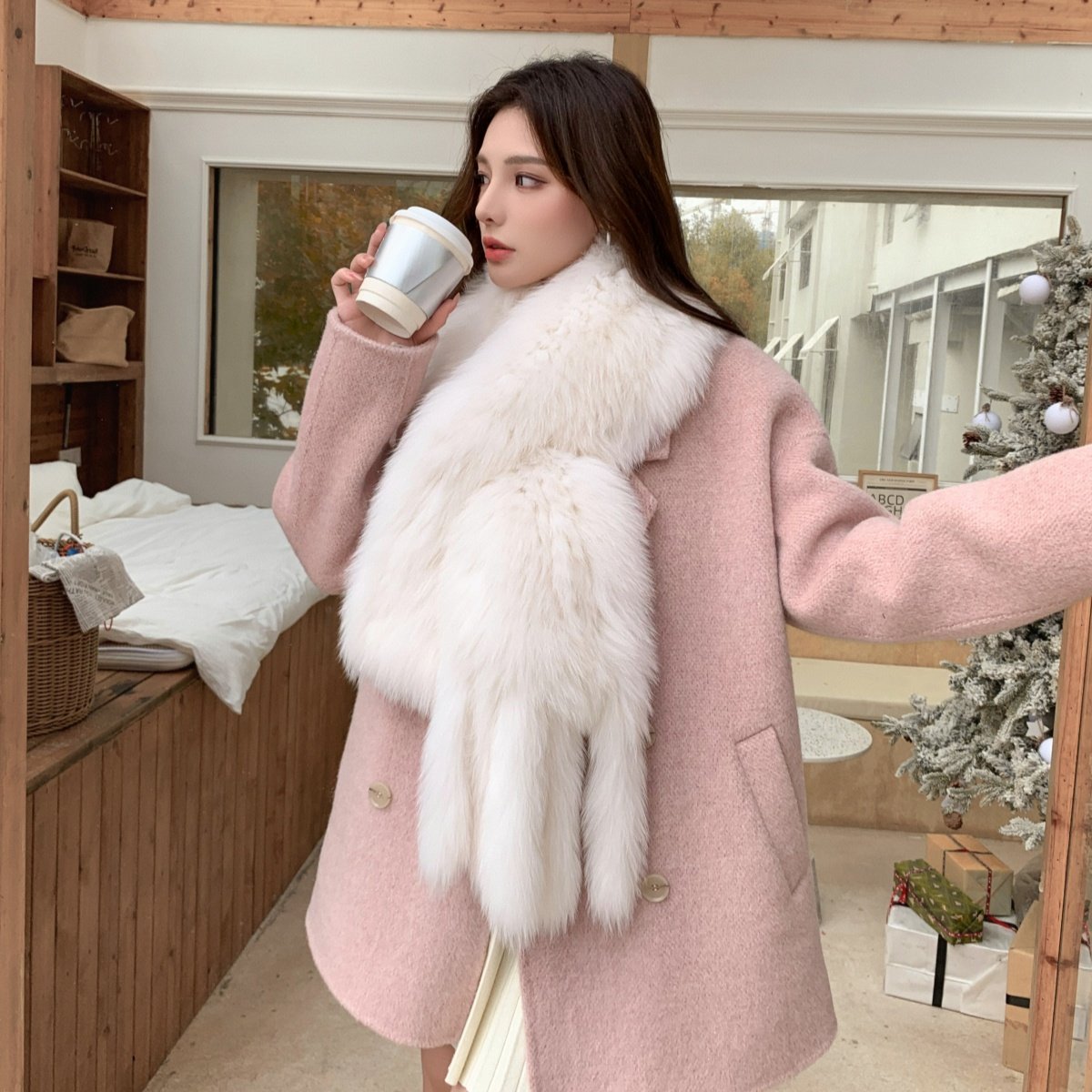 唯美狐狸毛流苏披肩 双面保暖真皮毛长款围巾 皮草坎肩女韩版气质