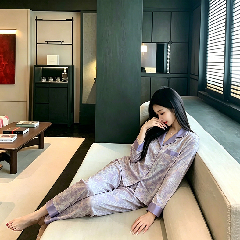 斯服玛冰丝睡衣女款2026新款春秋长袖轻奢高级感夏季家居服水墨画