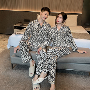 斯服玛情侣睡衣春秋款 大牌气质两件套女士家居服 金丝绒高级感时尚