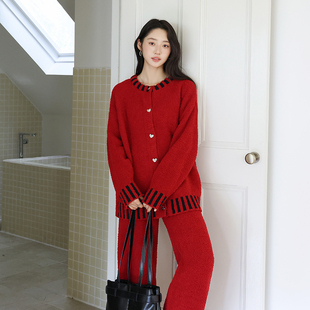 斯服玛红色半边绒睡衣女冬季 吊带新年本命年家居服两件套 加厚开衫