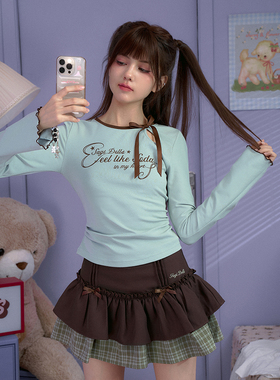 SagiDolls少女斗志收腰显腰细#抹茶苏打#甜美显白绿色长袖T恤百搭