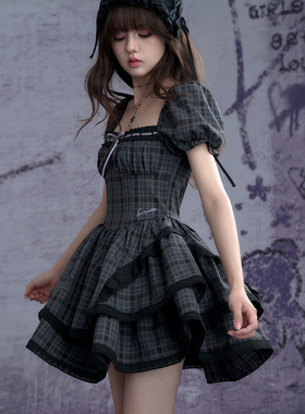 SagiDolls少女斗志 #暗月人偶#格子泡泡袖doll感蛋糕连衣裙lolita