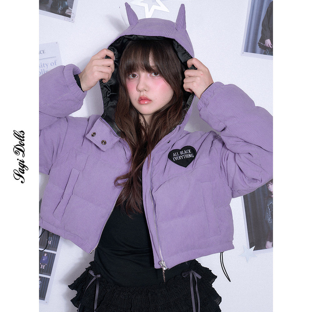 SagiDolls少女斗志超赞版型!#甜心恶魔#紫色灯芯绒棉服短款显高冬