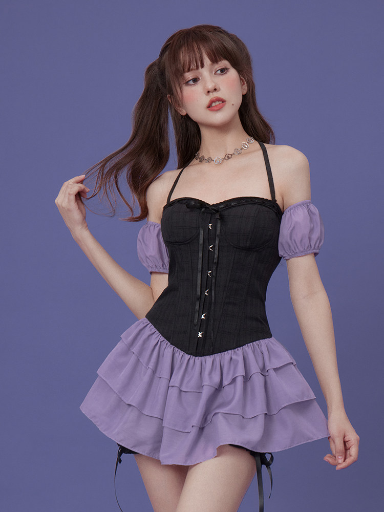 SagiDolls少女斗志演唱会神裙!#提子奶糖#黑紫蛋糕连衣裙三件套夏