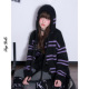 SagiDolls少女斗志 酷黑紫条纹毛衣外套连帽宽松显瘦 糖果小魔女