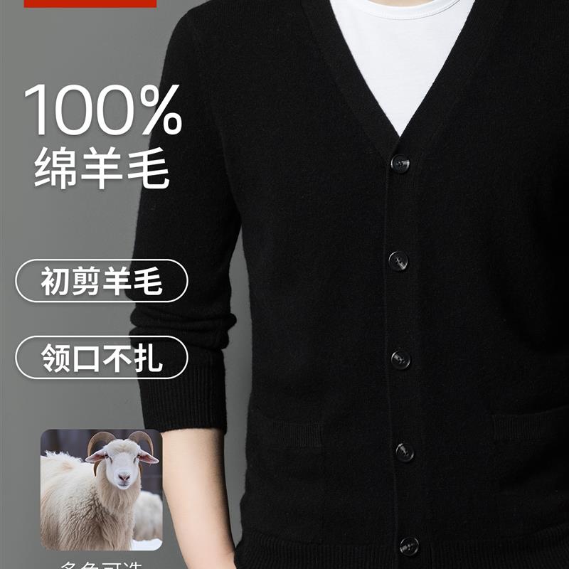 恒源祥秋冬加厚100%纯羊毛开衫男