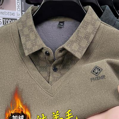 恒源祥翻领加绒加厚100%纯羊毛衫