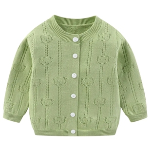 外套百天周岁镂空调衫 2025婴儿春装 夏季 薄款 毛衣 宝宝防晒针织开衫