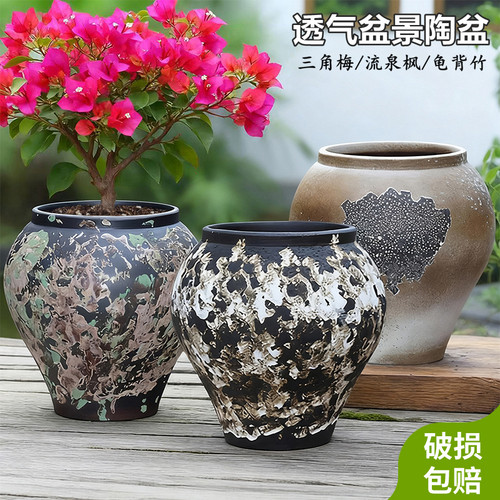 大口径复古陶盆三角梅龟背竹专用
