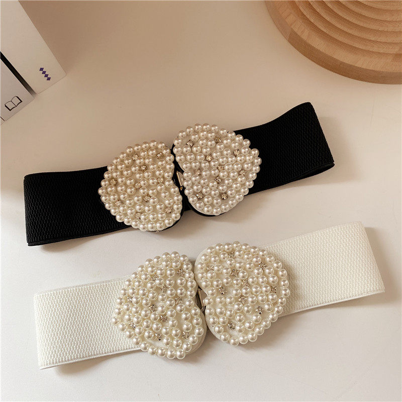 爱心珍珠弹力腰带女士法式时尚百搭裙子配连衣优雅西装松紧宽腰封