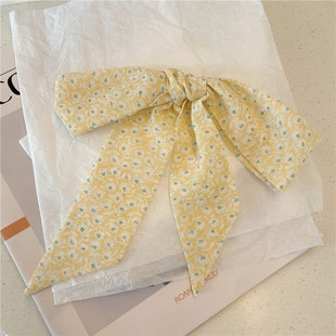 柠檬黄色清新法式雏菊发带ins碎花夏季丝巾绑包丝带少女百搭飘带
