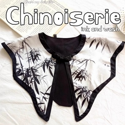 黑白水墨画中国风盘扣云肩花边春秋外搭小披肩薄款装饰假领搭肩女