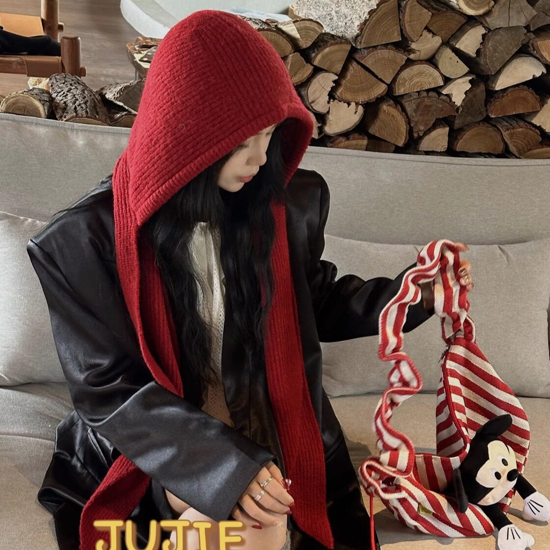 秋冬女纯色围巾披肩加厚保暖护颈