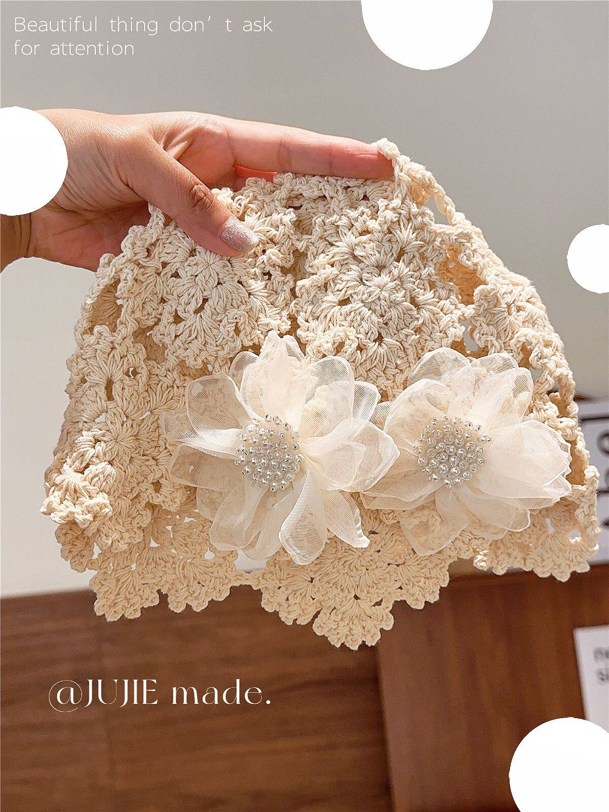 优雅包头花朵套头帽子女士手工钩织镂空民族风春夏天百搭薄款帽子