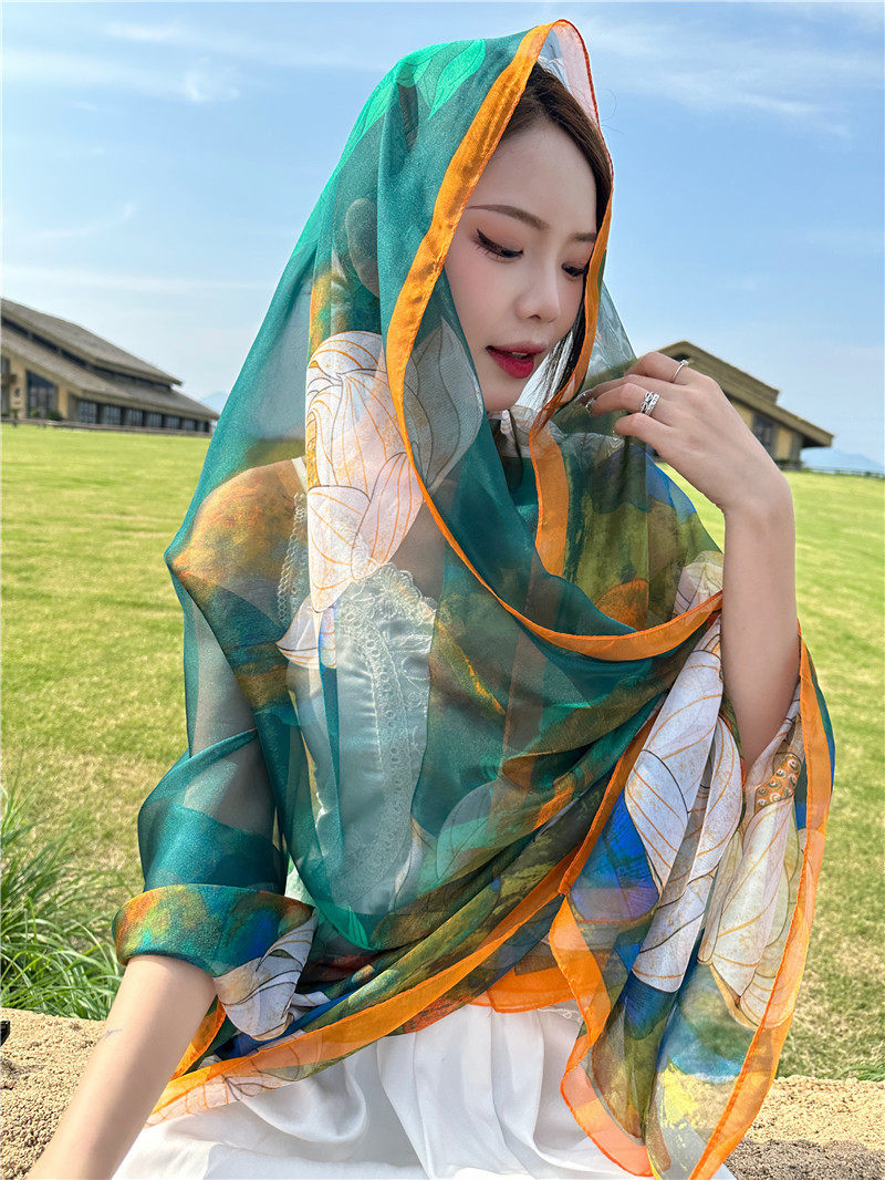 防晒长款薄款沙滩巾百搭春秋丝巾纱巾优柔纱百搭围巾披肩旅游遮阳