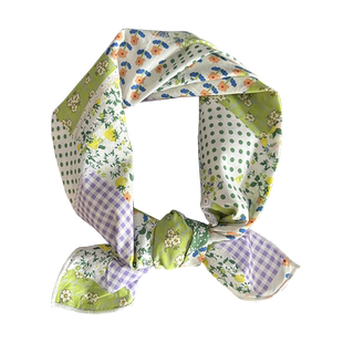 春秋小清新拼色碎花日韩全棉复古小方巾文艺领巾发带丝巾装饰头巾