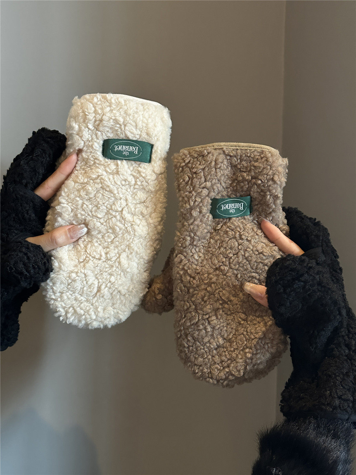 冬季仿羊羔毛保暖加厚手套耳罩