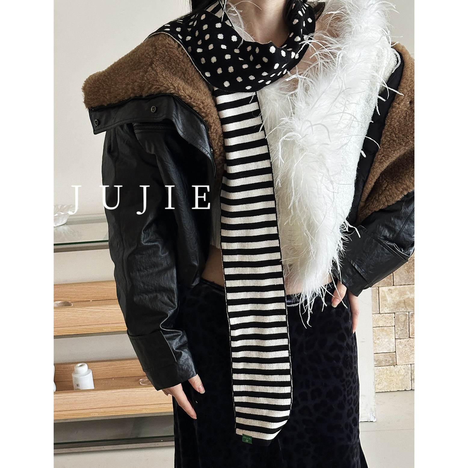 复古经典款条纹长围巾女秋冬季保暖防寒个性针织围脖辣妹外搭毛线