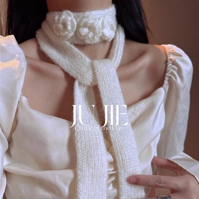 秋冬韩版复古女针织钩花围巾护颈