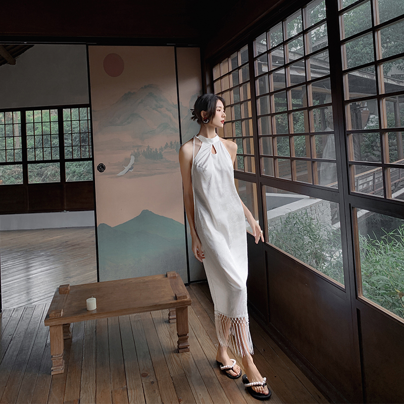 Calipsos 迷霧女神 梅竹春音提花披肩睡袍女家居服長款吊帶睡衣