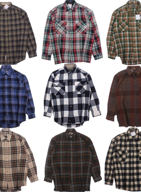 古着vintage 日系复古百搭宽松厚实保暖长袖格子衬衫男女冬季T29