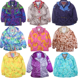 古着vintage日系滑雪服原宿撞色收腰复古拼色棉服外套男女K9