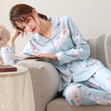 薄款 中年妈妈夏季 套装 纯棉长袖 睡衣女春秋季 家居服全棉质宽松大码