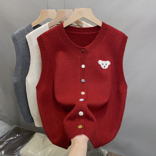 2025秋装新款韩系减龄彩色纽扣针织马甲叠穿背心女无袖马夹坎肩