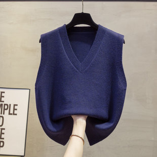 V领针织马甲背心女2025秋冬新款纯色百搭套头无袖毛衣叠穿坎肩