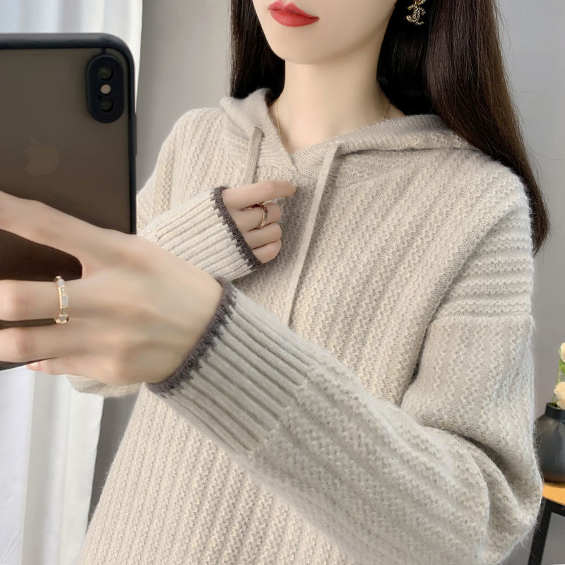 秋冬新款连帽毛衣女套头