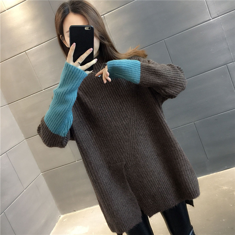 2025秋冬新款半高领毛衣女宽松外穿针织衫女中长款洋气打底毛衣女