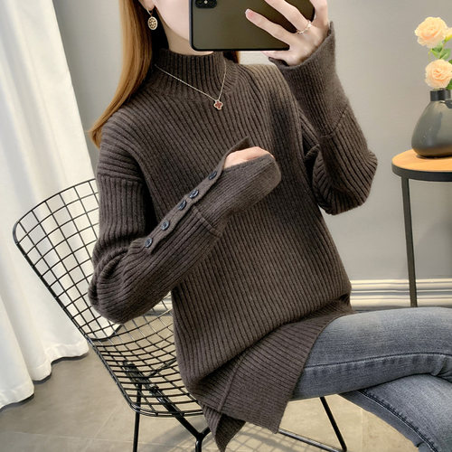 中长款半高领毛衣女套头