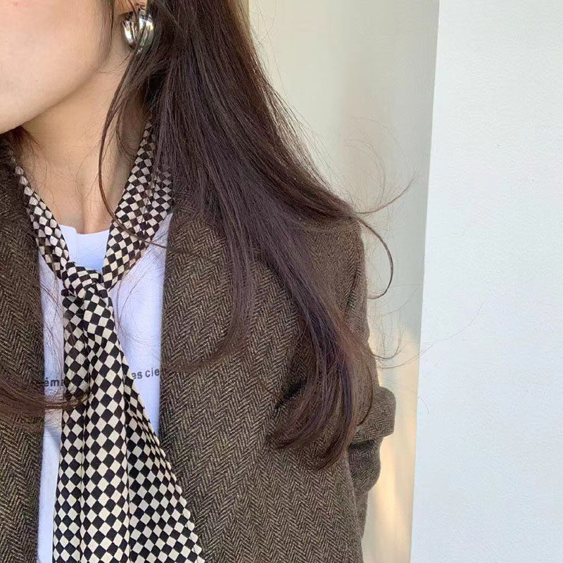 Korean Edition Versatile black and white lattice Silk scarf Strip Scarf lady spring and autumn Use decorate scarf belt Scarfin the Accessories/Leather belt/Hat/Muffler , Muffler/Scarves/Shawl  category - from Buy2taobao.com to provide professional Taobao agent buy service