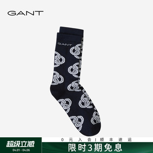 GANT 女士袜子学院风休闲百搭复古老花图案中筒袜 甘特秋冬新款