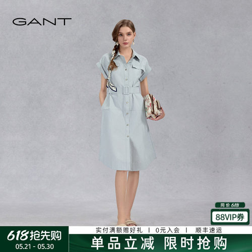 GANT/甘特女收腰短袖衬衫连衣裙