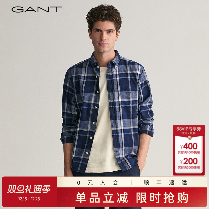 甘特男士格纹长袖衬衫GANT
