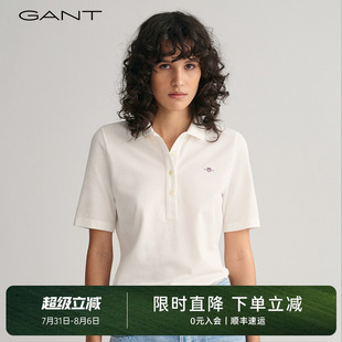 上衣 GANT 甘特新款 女士简约纯棉透气通勤直筒纯色短袖 翻领polo衫