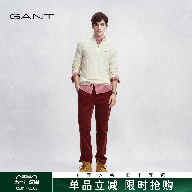 GANT/甘特2025秋冬新款男士条绒休闲裤美式复古通勤纯色百搭裤子