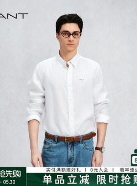 【源野衬衫】GANT/甘特26春夏季男纯亚麻老钱风休闲白色长袖衬衫