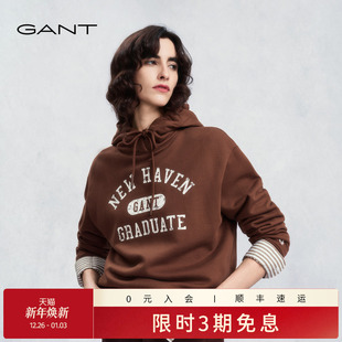 GANT 甘特25年秋冬女士加绒外套上衣学院风刺绣休闲运动连帽卫衣