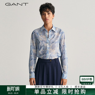 衬衫 GANT 复古风印花棉桑蚕丝混纺长袖 女士衬衣法式 上衣 甘特新款