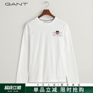 纯色圆领长袖 T恤男 休闲刺绣柔软内搭经典 甘特春季 100%棉 GANT