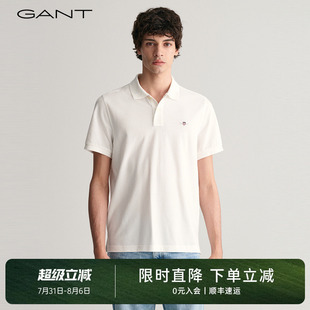 100%棉 甘特新款 GANT polo衫 男士 简约通勤T恤纯色舒适翻领短袖