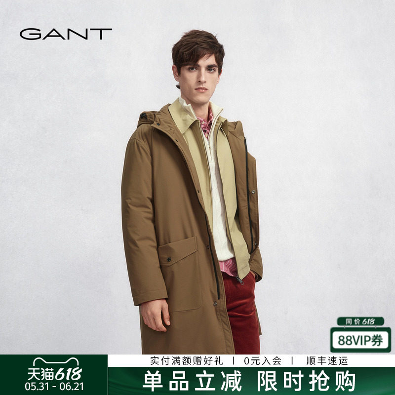 GANT/甘特秋冬男士中长款外套连帽厚款拉链时尚御寒通勤休闲棉服